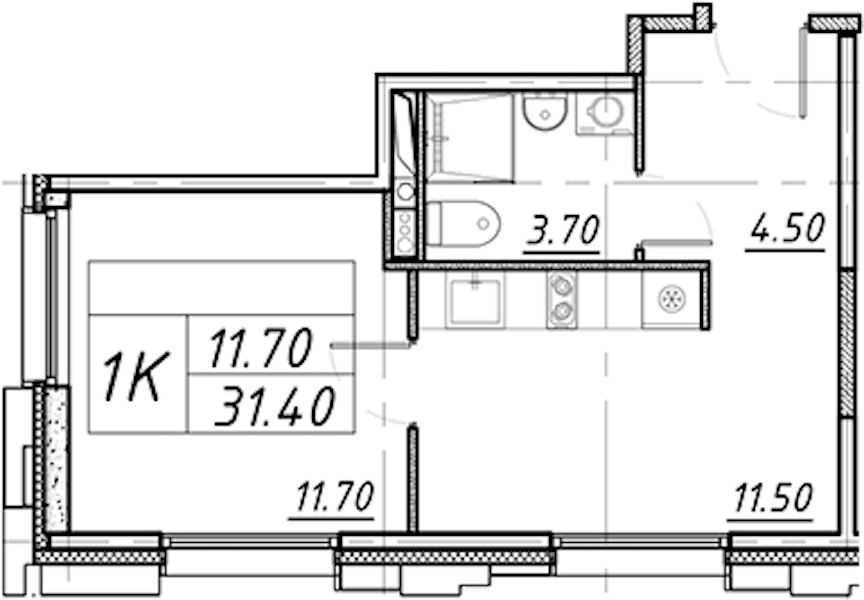 1-комнатная квартира 31.4 м², 2/16 эт., ЖК «Avenue Apart Pulkovo»